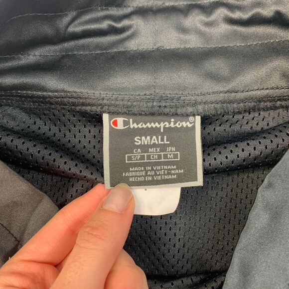 Champion Sweatshirt Mens Small Black Mesh Lining Drawstring High Neck Big C Logo - Picture 4 of 11